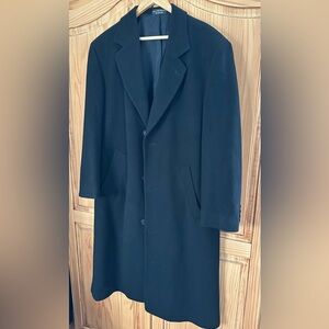 Vintage ANDREW FEZZA Mens Black Cashmere Blend Longline Overcoat Size S / 40